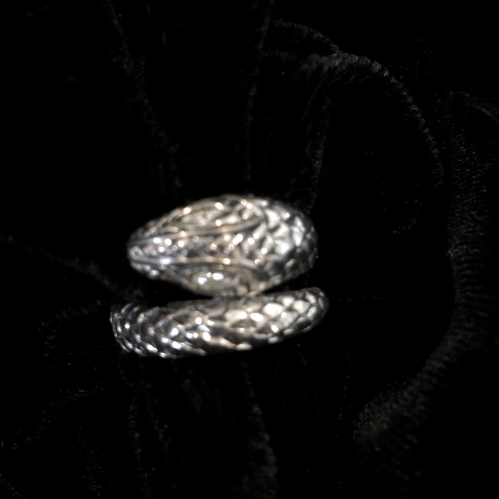 Sterling snake ring with Swarovski crystal eyes.